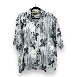 2x HAVANA NINES BLACK WHITE BUTTON FRONT SHIRT SHORT SLEEVE LINEN VACATION
